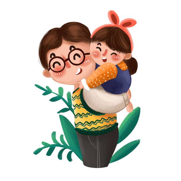 手绘父女卡通,形象图片下载