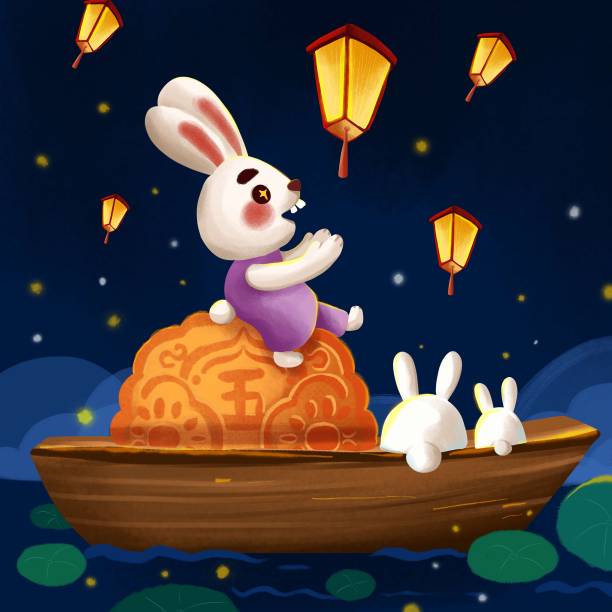 原创中秋节兔子船图片下载