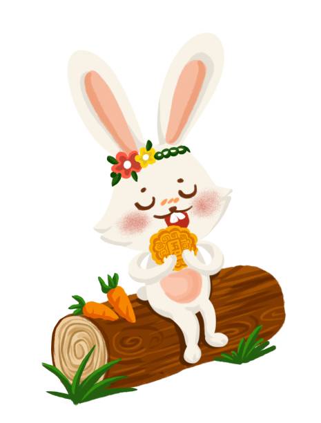 原创中秋节吃月饼的兔子图片下载