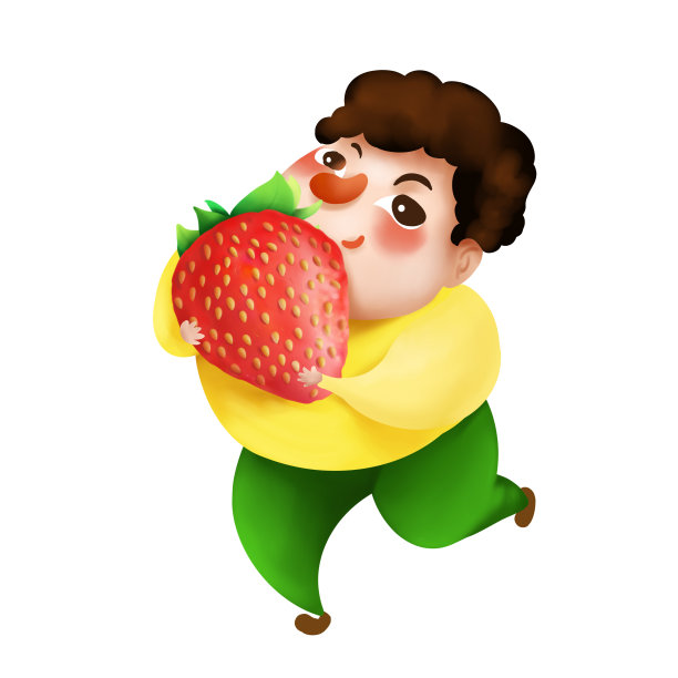 原创抱着草莓的男孩图片下载