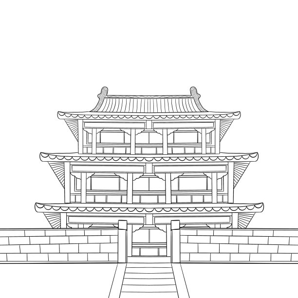 手绘黑白故宫凤凰楼图片下载