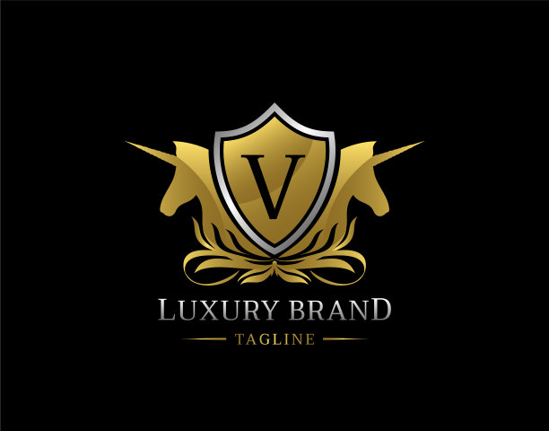 皇家独角兽标志用优雅的金色v字图片下载