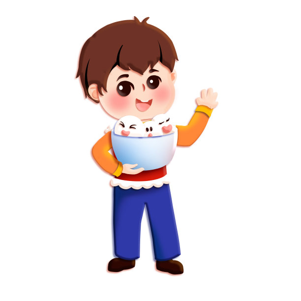 原创元宵节抱碗小男孩素材图片