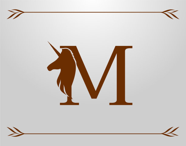 大写字母m配以独角兽为皇家标志的国王图片下载