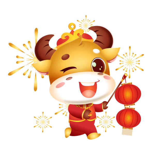 金牛挂灯笼卡通图片下载