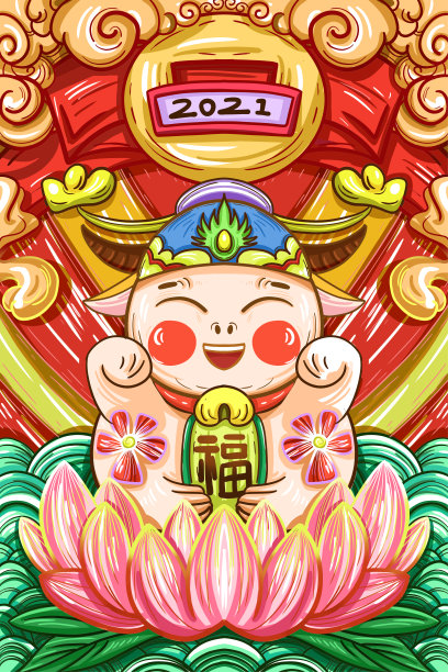国潮可爱小牛新年插画图片下载