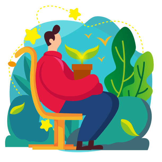 植树节坐着抱着花盆男插画图片下载