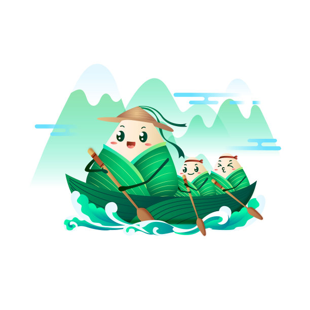粽子端午山水划船卡通图片下载