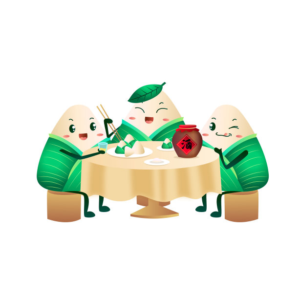 粽子团聚端午聚餐卡通图片下载