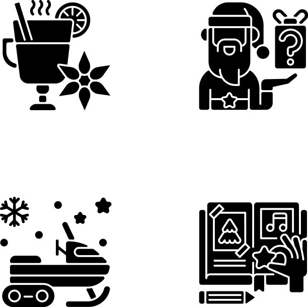 圣诞时间娱乐黑色字形图标集图片下载