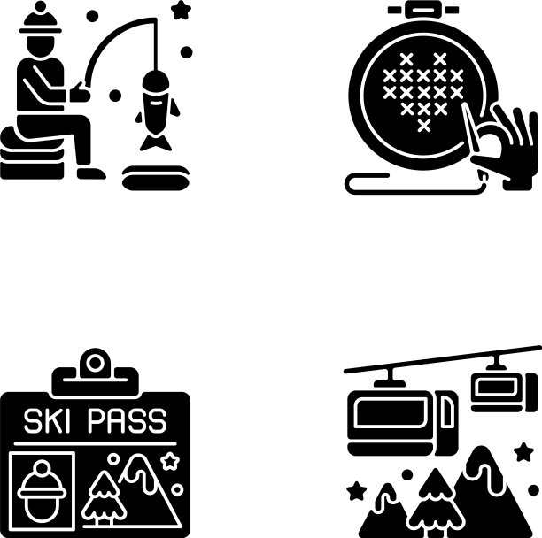 冬季季节性活动黑色字形图标设置图片下载