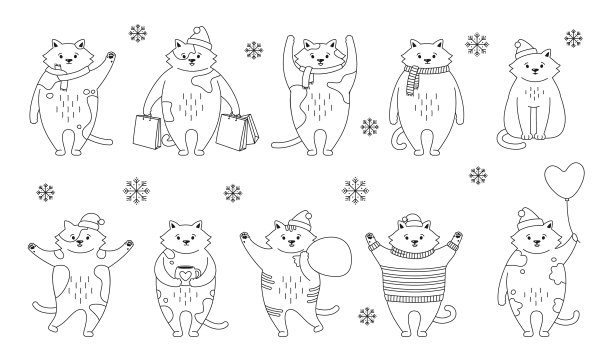 圣诞猫黑线设小猫新年图片下载