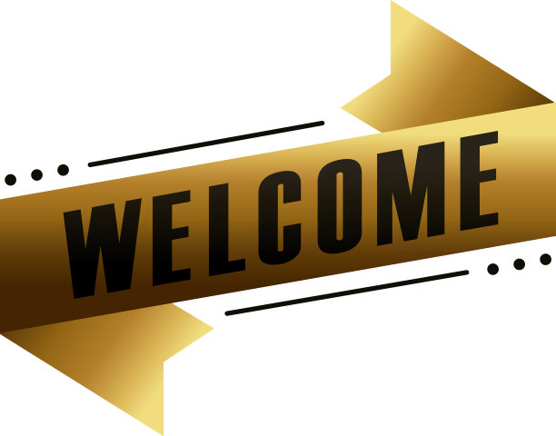 欢迎标签字母在金色缎带框架图片下载