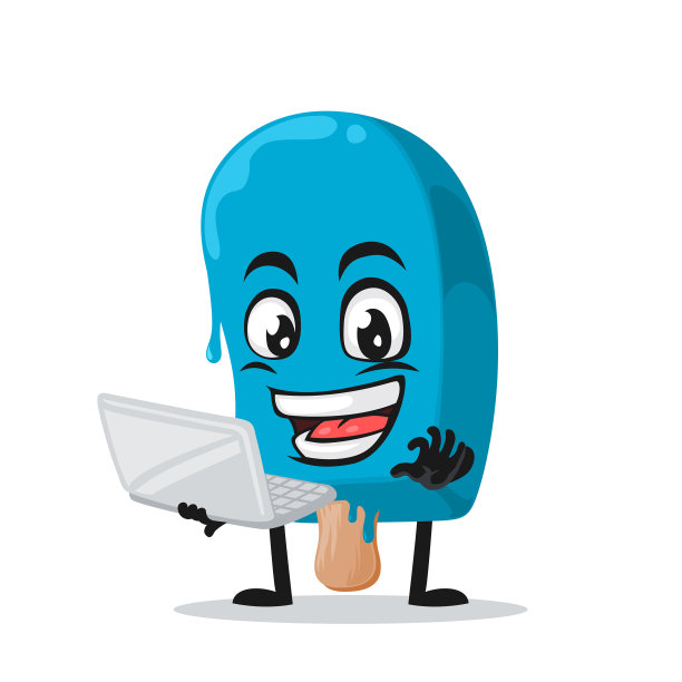 蓝色冰淇淋上的棒子吉祥物或人物图片下载