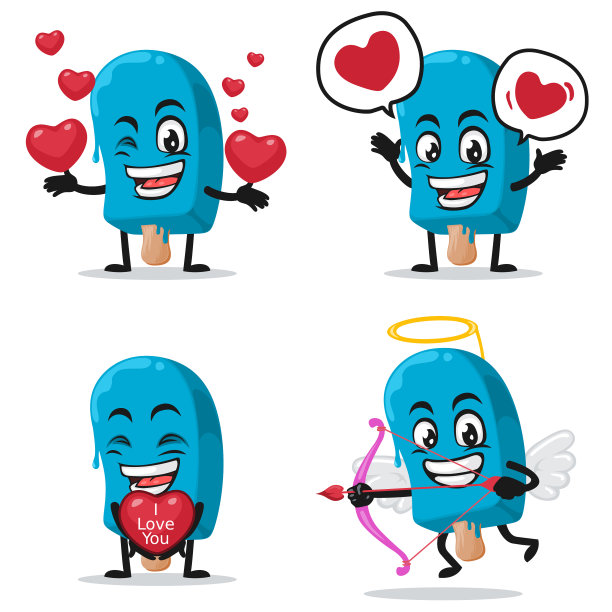 蓝色冰淇淋上的棒子吉祥物或人物图片下载