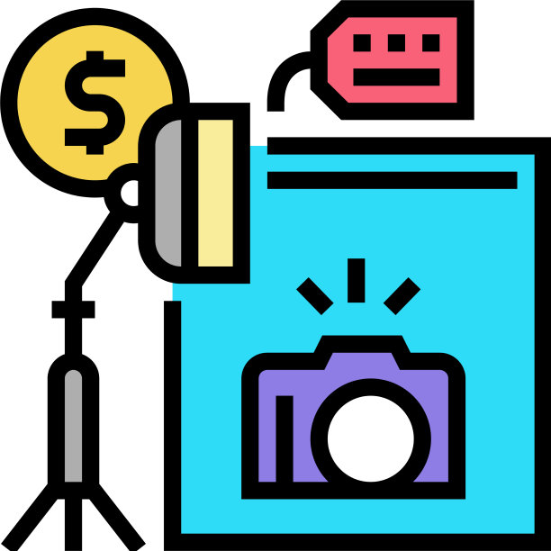 摄影相机和工作室出租彩色图标图片下载
