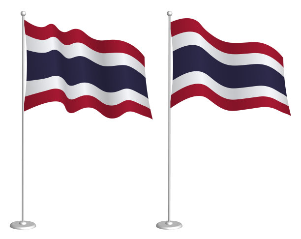 国旗王国泰国在旗杆上挥手致意图片下载