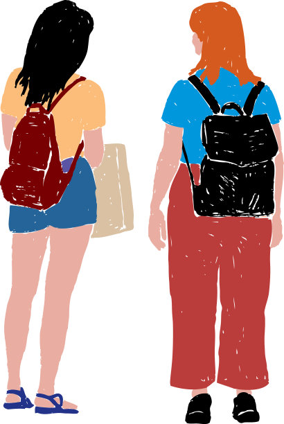画两个学生女孩在户外的夏天图片下载