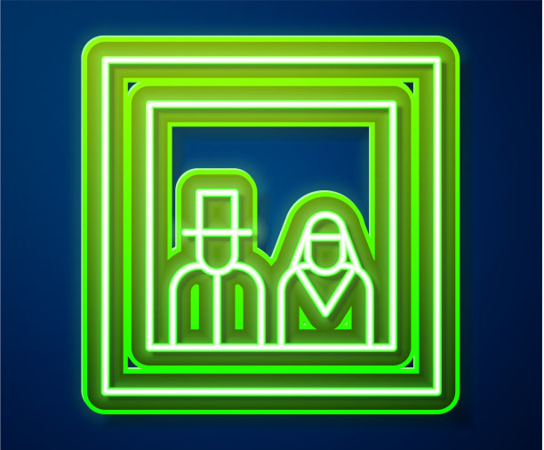 霓虹灯线家庭照片图标孤立图片下载