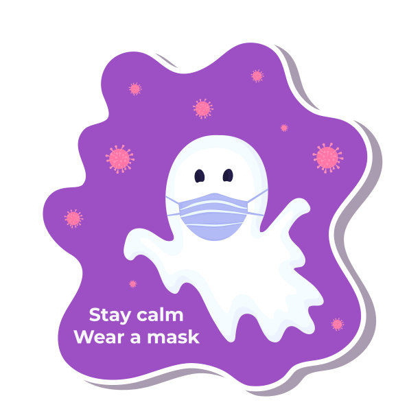 有趣的万圣节贴纸在冠状病毒鬼图片下载