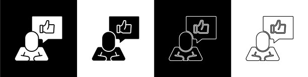 设置手像图标孤立在黑色和白色图片下载