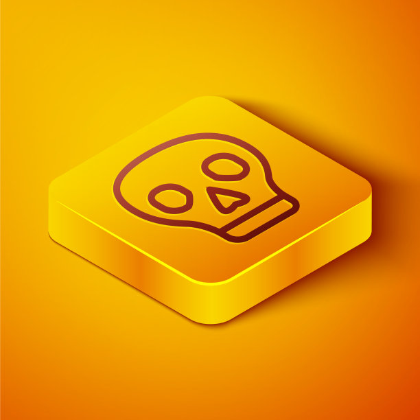 等距线颅骨图标孤立在橙色上图片下载