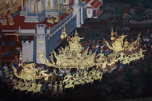 泰国风格的壁画在大皇宫，曼谷，泰国图片下载