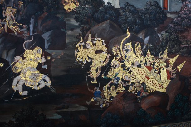 泰国风格的壁画在大皇宫，曼谷，泰国图片下载