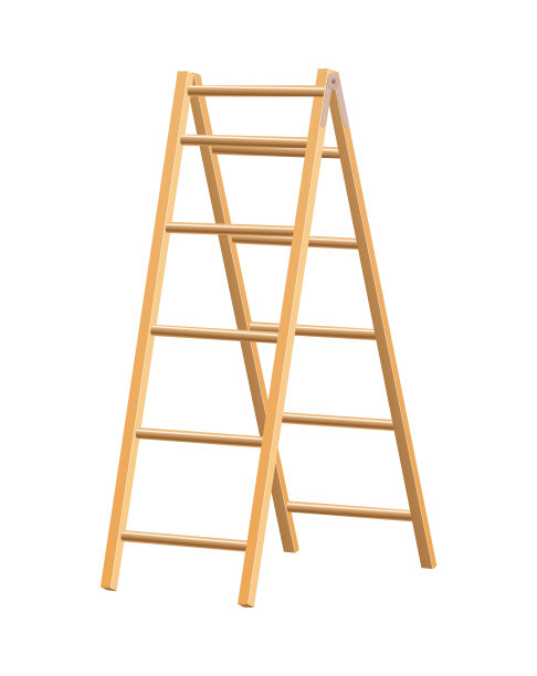木梯，家用工具。家用和建筑用的踏步梯。孤立的矢量图图片下载
