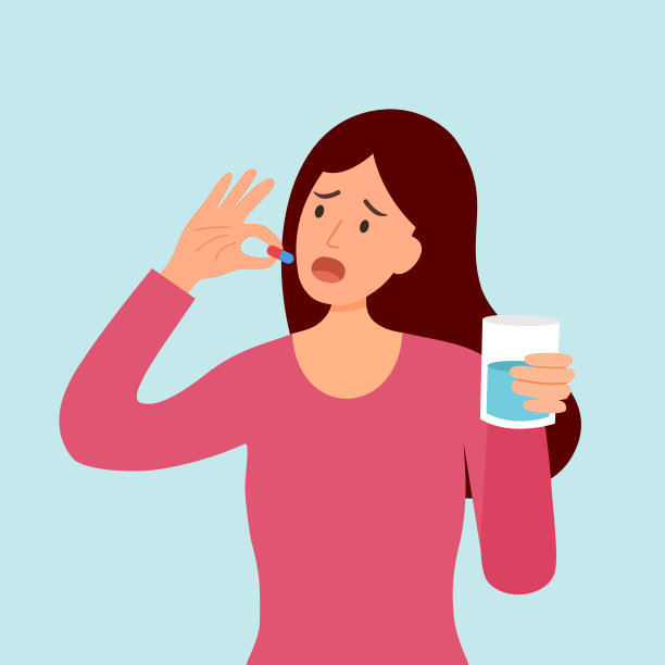 妇女吃药治病。女性服用维生素或加水胶囊。图片下载