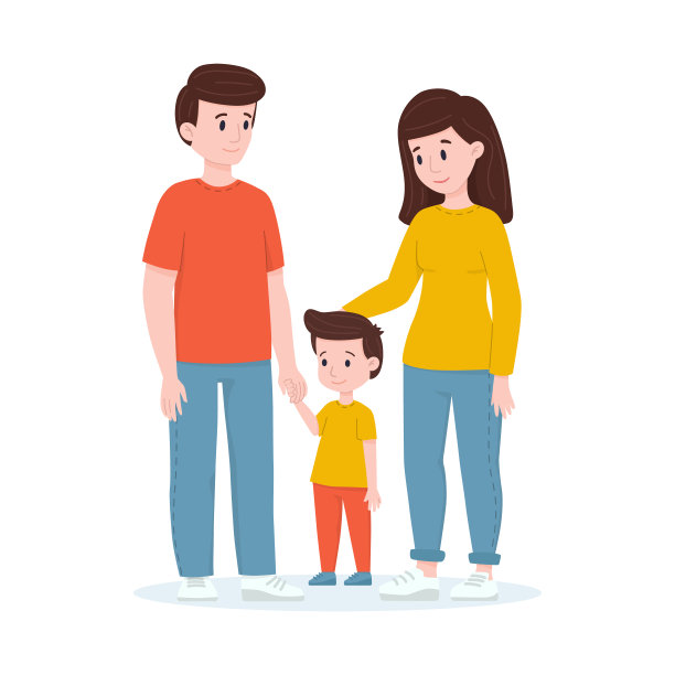 快乐的年轻家庭。妈妈，爸爸和儿子。家庭日插图。图片下载