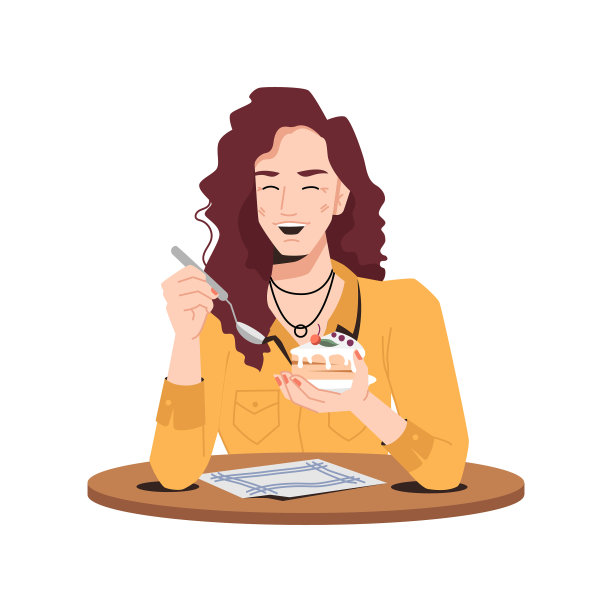 女人在餐馆吃蛋糕勺孤立图片下载