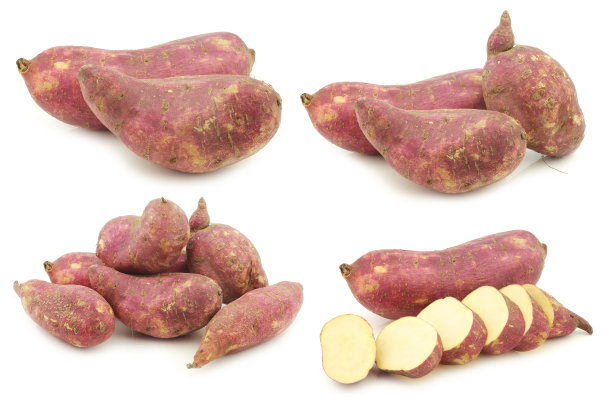 新鲜收获的红薯和一些切片图片下载