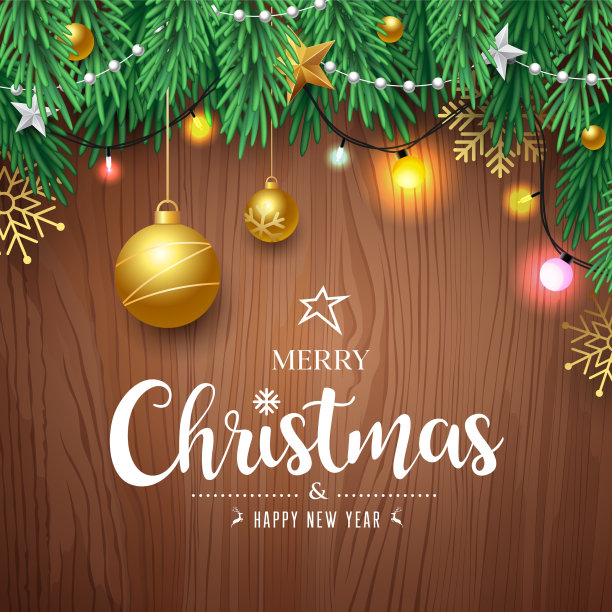 圣诞快乐，松叶和金球图片下载