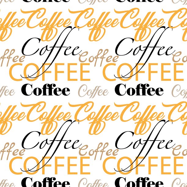 咖啡无缝图案设计。用棕色装饰文字。图片下载