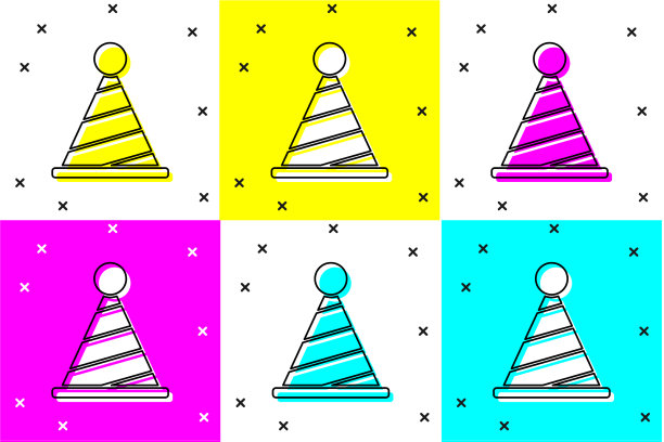 设置派对帽子图标孤立的颜色背景图片下载