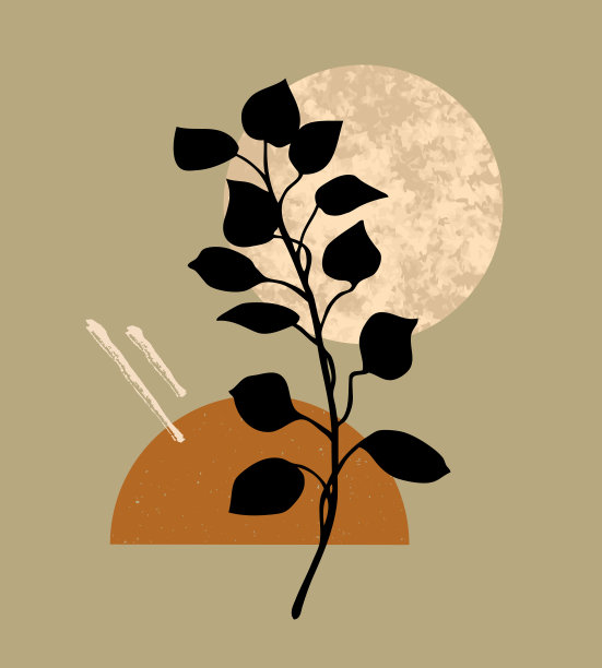 向量插画的现代美学海报与抽象的几何石头纹理形状和植物。当代波西米亚风格的艺术创作，用于印刷、家居和墙壁装饰图片下载