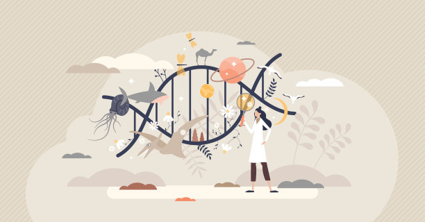 DNA科学和进化研究作为遗传数据研究微小人的概念图片下载