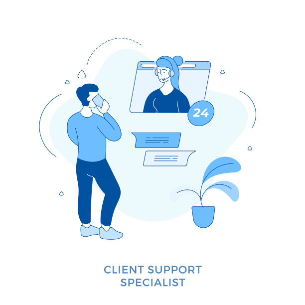 线性平面客户支持专家概念。协助解决客户问题。平面向量插图图片下载