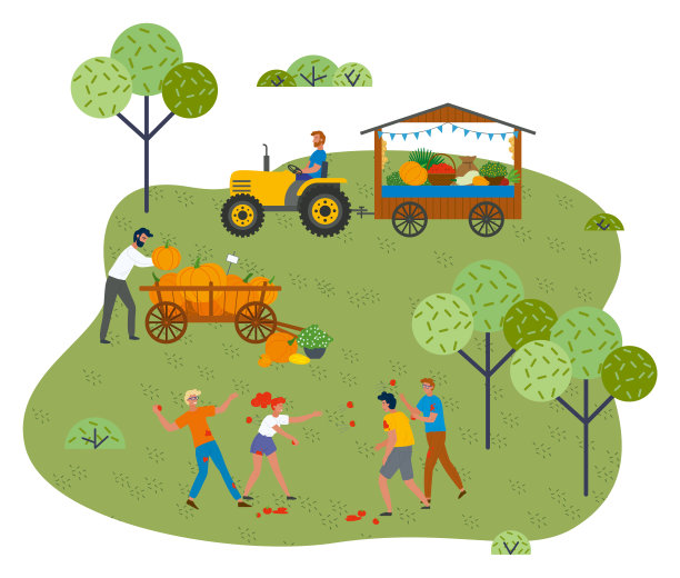 人们在丰收节。年轻人玩水果。出售水果和蔬菜图片下载