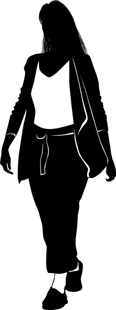 一个年轻女子在夏天走路的剪影图片下载