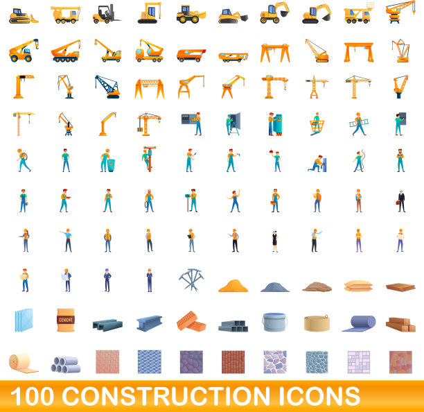 100个建筑图标设置卡通风格图片下载