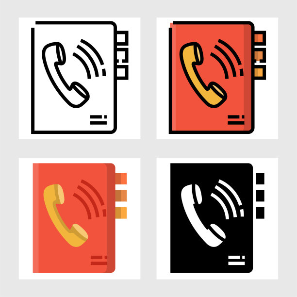 电话本和地址图标矢量设计填充，细线，轮廓和扁平的风格。图片下载