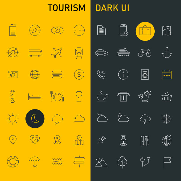 大旅游图标设置时尚系列图标集合图片下载
