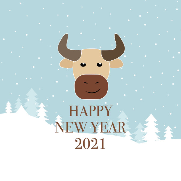 可爱的卡通公牛新年2021圣诞海报图片下载