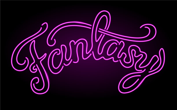 线条艺术与闪亮的粉红色霓虹字母幻想图片下载