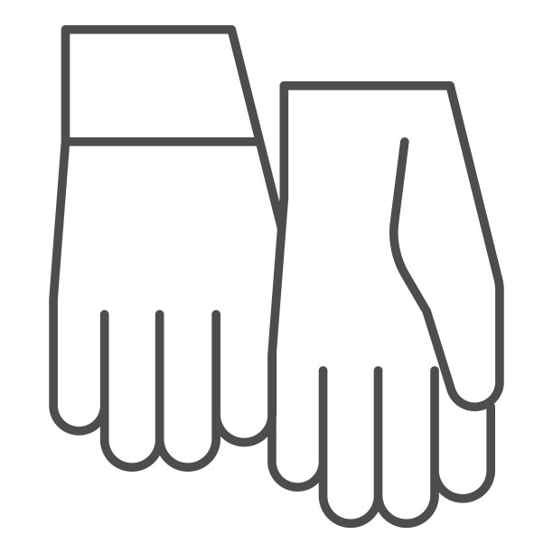 防护手套细线图标，安全工程概念，手保护标志在白色背景，手套图标在轮廓风格的移动概念和网页设计。矢量图形。图片下载