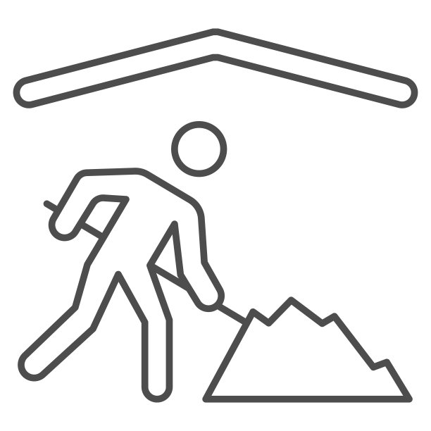 在屋顶下工作的人细线图标，安全工程概念，在白色背景下的雨棚标志下工作，在移动和网页设计的轮廓风格下施工图标。矢量图形。图片下载