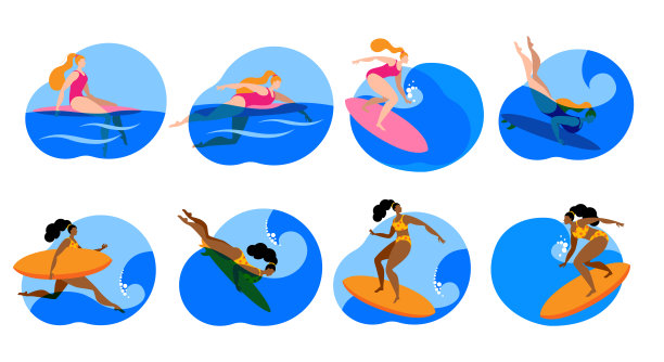 一个穿着泳衣的女孩在冲浪。图片下载