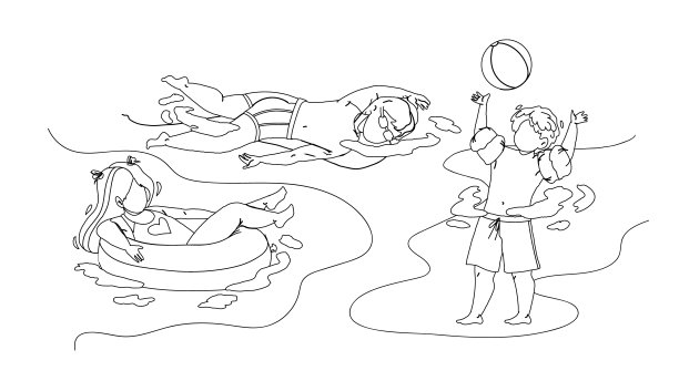 儿童游泳和玩在水池向量图片下载